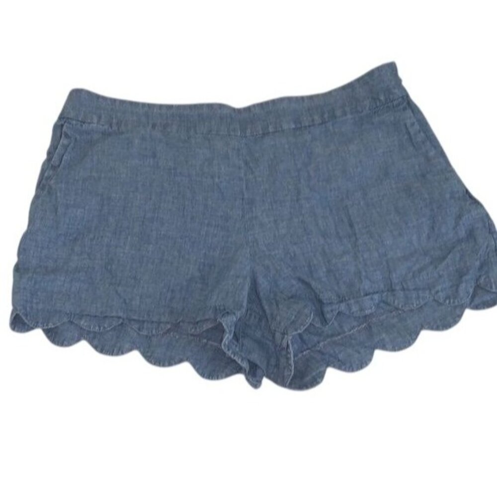 The Riviera Short Chambray Scalloped Hem Womens Size 12 Loft